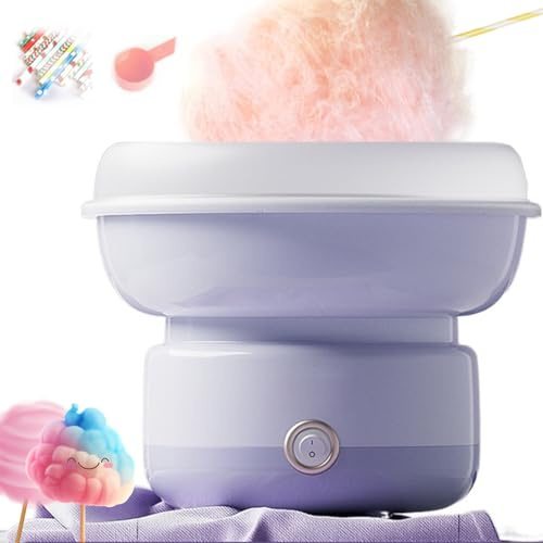 Hemlagad sockervaddsmaskin, Elektrisk sockervaddsmaskin med sked, bambuspett, One-touch Operation (Purple)