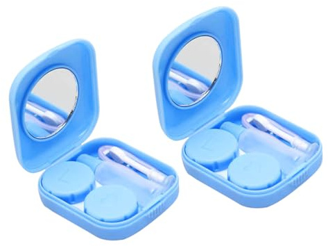 BAZEITFLOW 2 Piezas Estuche para Lentes de Contacto Portátil con Botella para Líquido Espejo Pinzas y Ventosa Caja de Almacenamiento y Ligera para Viaje y Uso Diario