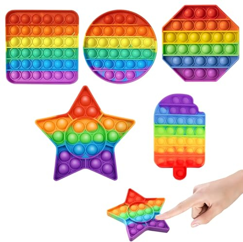4Pcs Popper Toy, Fidget Toys Fidget Poppers, Rainbow Little Bear Heart Flower Pentagram Stress Relief Toys Travel Family Office Popper Toy Release Stress Suitable for 15 Years Old and Above