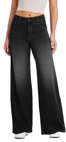 LaiEr Jeans a Gamba Larga Donne,Design di Bottoni Classici e Verace Apertura con Cerniera,Gambe Dritte,vestibilità Sciolta,Jeans Casual Molto Elastici.(Grigio Scuro 3XL)