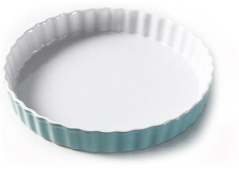 WakiHong Bandeja Redonda para Tartas de Cerámica Molde de Cerámica Antiadherente para Quiche-Ø 19.5 cm-Redondo-Azul
