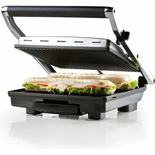 DOMO DO9135G Barbacoa de contacto - Acero inoxidable - Ideal para asar paninis, tostadas, carne, pescado y verduras - Revestimiento antiadherente de teflón - 2000 W