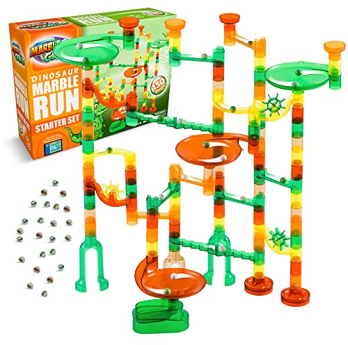 Marble Genius Marble Run Dinosaur Starter Set - 130 pezzi completi + app di istruzioni gratuita (80 pezzi traslucidi Marbulous + 50 biglie di vetro)