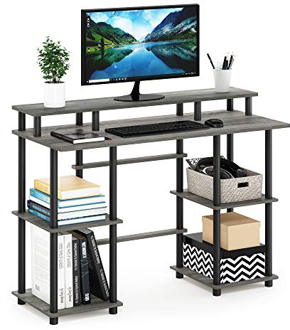 Furinno TURN-N-TUBE Desk, Gaming Desk with Top Shelf, Computer Desk, Office Desk for Home Office, Bedroom, French Oak