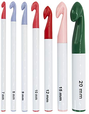 Coopay Groß Häkelnadel Set, 7 Stück Kunststoff Häkelnadeln, 20mm 15mm 12mm 10mm 9mm 8mm 7mm, Enorm Ergonomische Häkelnadel für Super Chunky Garn oder Stoffstreifen, Jumbo Häkelnaden Set für Anfänger