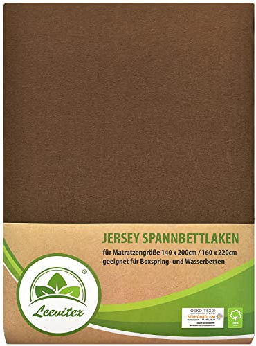 leevitex® Premium Spannbettlaken 140x200-160x220 cm - 40 cm Steg - auch für Boxspringbett & Wasserbett | 100% Mako-Jersey-Baumwolle | ÖKO-TEX | 170g/m² | Schokobraun/Dunkelbraun