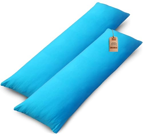 NatureMark Confezione da 2 federe per cuscini in jersey, per dormire lateralmente, cuscino per il collo, conformi all’OEKO-TEX, da 40 x 145 cm, in diversi colori e dimensioni, Turchese