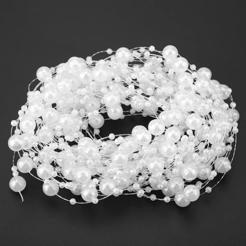 10m/32.8ft Fishing Line Artificial Pearls String Beads Chain Garland Flowers Wedding Party Decoration,Party Supplies Floral Centerpieces Decoration(White)