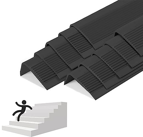 10 Pack Rubber Stair Nosing - 47in Stair Anti-Slip Adhesive Strip, Made of Wear-Resistant Rubber, Mute, Easy to Install - Indoor/Outdoor, Helps Elderly and Children Prevent Slipping (Full Black)