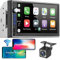 Radio Coche de oble DIN Con Apple CarPlay inalámbrico y Android Auto - Estéreo de automóvil Con Pantalla táctil de 7, cámara de Respaldo de 12 LED, Mirror Link, USB/AUX/TF/Radio FM