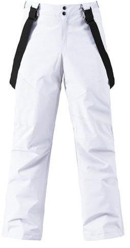 HOTIAN Pantalones de Esquí para Hombre – Pantalones Impermeables y Antiviento Desmontables, Pantalones de Snowboard y Nieve para Hombre, Pantalones para Exteriores, blanco, S
