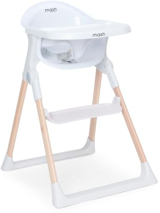Mash High Chair by Baby Elegance | White High Chair for Babies & Toddlers with Adjustable Footrest & Removable Tray | Foldable & Portable