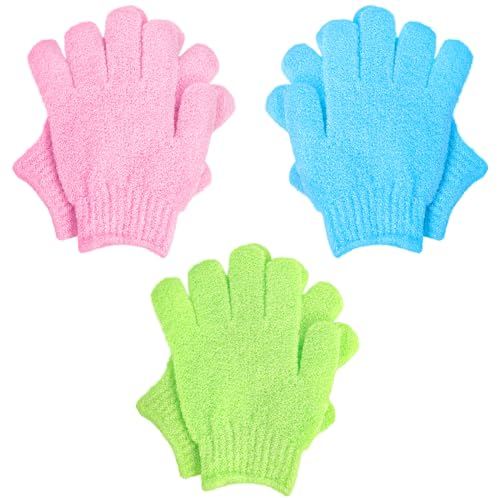 Soodyoow 3 Paar Peeling-Waschhandschuhe, Peeling Handschuhe Körper Dusche Scrubbing Handschuh, Peelinghandschuh, Handschuhe für Dusche Spa Massage Tote Haut Entferner Peeling Mitts Badezubehör