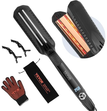 VEVOR Haarglätter, ca. 3,8 cm Glätteisen, Dual-Infrarot-Haareisen mit LCD-Display und 19 Temperaturstufen – 210 °F bis 450 °F, für den Einsatz im Salon, zu Hause oder unterwegs