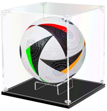 DOFOPO Fußball Vitrine mit Ballhalter, Acryl Vitrine für Fußball Sammlerstücke, Staubdichte Transparenter Schaukasten Vitrine für Fußball Fussball Volleyball Sport-Erinnerungsstücke 25*25*27cm