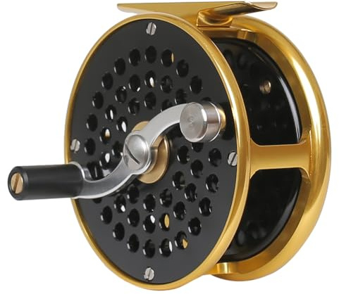 Vintage Classic Fly Fishing Reel,Right/Left Handle Position, Fly Reel (Black with Gold, 5/6 wt)