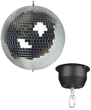 Set boule disco à facettes Ø 20 cm + moteur 4W, boule rotative en verre facetté réfléchissant, 1,8-2,5 tpm, charge 5 kg, système de suspension sécurisé pour montage au plafond, accessoire pour piste