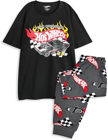 Hot Wheels Ensemble Pyjama pour Hommes | Haut à Manches Courtes et Bas de Pyjama à Jambe Longue pour Adultes avec Motif de Voiture de Course en Noir et Gris