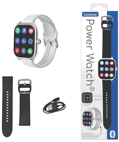 Lexibook, Power Watch, Ansluten klocka kompatibel med iOS och Android, Tar emot samtal och aviseringar, Sporttränare med 7 träningslägen, Komplett hälsospårare, Röstassistent, DMW075
