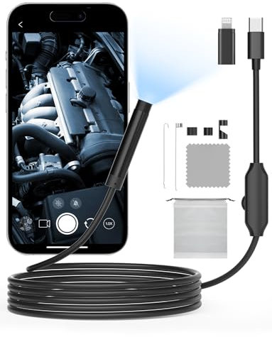 Endoscopio Telecamera 1920P HD con Luce a 8 LED, 5m con IP67 Impermeabile, per Ispezione - Compatibile con Android, iOS, iPad, Samsung