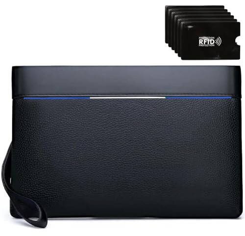 Eshow Pochette Uomo, Borsello Uomo a Mano in Pelle Sintetica, Borsa da Polso Borsetta Chiusura a Zip para Lavoro Ufficio Viaggio Conferenza