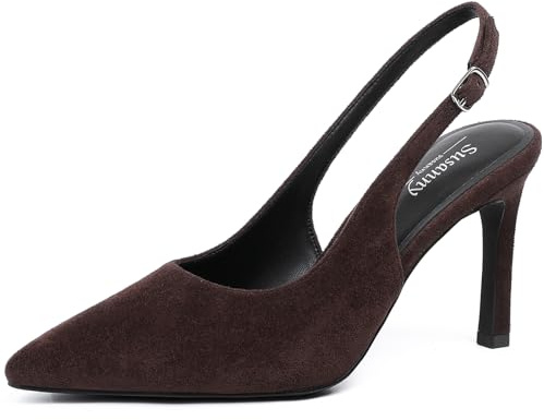 Susanny Women's Slingback Dark Brown Heels Pointed Toe Closed Chocolate Suede High Heels Sexy Stiletto Comfortable Pumps Ankle Strap Casual Wedding Bridal Party Office to Evening Dress Shoes 12