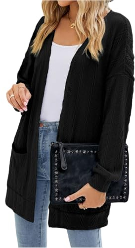uxxnjfg Jersey Mujer Invierno Tallas Grandes Cardigan Mujer Larga Chaqueta De Punto Abierto Cómodo Elegante Cárdigan Chaqueta Largos Entretiempo Jersey con Bolsillos