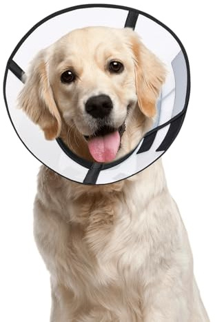 Cubo Protector para Perros Talla L, Collar Anti-Lamido Después de la Operación, Collar Isabelino Transparente Plegable para Mascotas, Protector para Evitar Lamer Heridas - Negro (Cuello: 31-41cm)