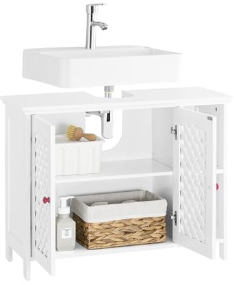 SoBuy Mueble Bajo Lavabo de Baño con 2 Puertas y Estante Abierto – Armario Baño en MDF E1, Balda Ajustable, Capacidad 42kg – Mueble Lavabo 80x31,5x60,5cm BZR210-W
