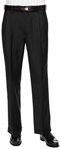 GIOVANNI UOMO Men’s Pleated Front Expandable Waist Dress Pants – Black, Cuffed Hem