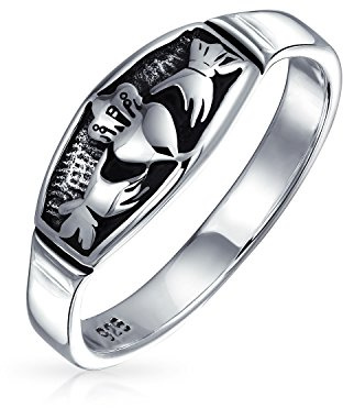 BFF Celtic Irish Friendship Couples Promise Claddagh Wedding Band Ring For Men For Women Oxidized .925 Sterling Silver