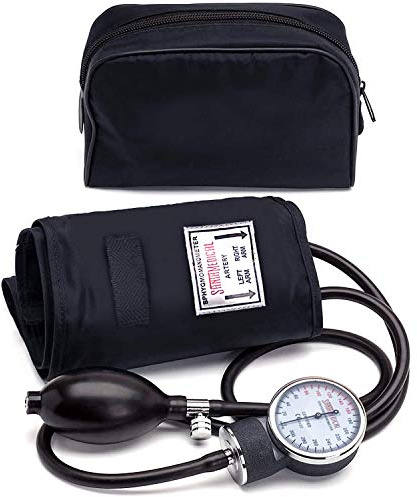 Santamedical Adult Deluxe Aneroid Sphygmomanometer - Professional Blood Pressure Monitor with Adult Black Cuff and Carrying case (Light Black) – Stethoscope Not Included