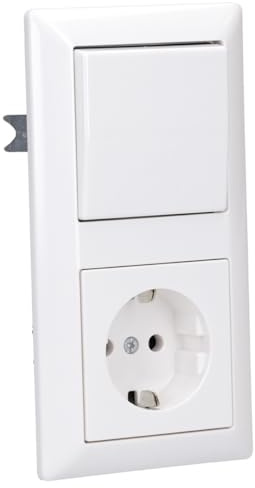 JUNG Komplettset Serie AS: AS500 Steckdose A1520WW + Wippschalter 506U + Wippe AS591WW + 2-Fach Rahmen AS582WW, Alpinweiß glänzend