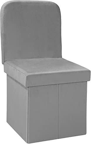 Bonlife Grey Folding Ottoman Storage Box with Seat Back Bedroom Chair Sturdy with Removable Lid 38x38x72cm