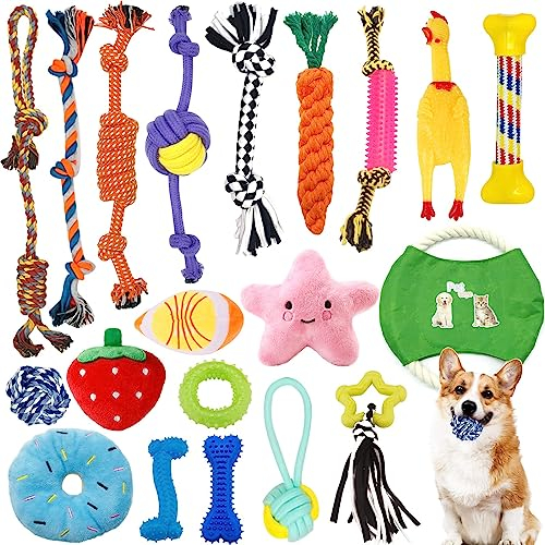 YUEHAO 20 Stück Hundespielzeug Kauspielzeug,Ball Hunde Robuste Zähne Kauen langlebig Spielzeug Zahntraining Set für Kleine/Mittlere/Große,Hunde ​Zahnpflege,aus Natürlicher Baumwolle