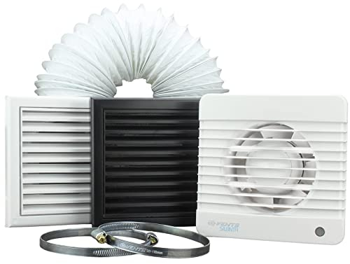 VENTS Silenta 100mm (4-Inch) Diameter Bathroom Extractor Fan with Humidity Sensor and Run-on-Timer. Outer size 157x159x21mm. Low energy consumption - White