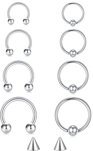 Briana Williams Septum Piercing Aro Nariz Herradura Acero Quirurgico 16G Helix con Bolitas Pendientes de Oreja Plata 6/8/10/12mm