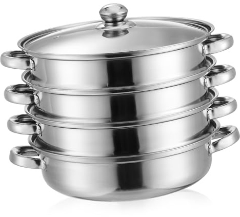BESTonZON Stock Pot Stainless Steel 4 Tier Pot Stockpot Multipurpose Steaming Pot Cookware with Handle for Vegetable Dumpling Stock Sauce Food(super Thick-28cm) Cooking Pot
