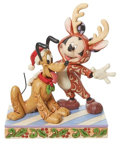 Enesco Jim Shore Disney Traditions Mickey Reindeer w/Pluto Santa Figurine 6.25