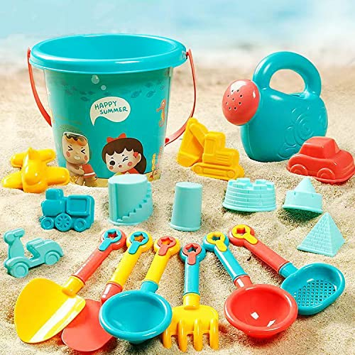 HIQE-FL 18 Stück Sandspielzeug Set,Strandspielzeug für Kinder mit Eimer, Sandspielzeug Spielzeug Set,Strand Sandspielzeug Set,Gießkanne, Eimer,Wasserrad,Strand Outdoor Spiele für Jungen Mädchen