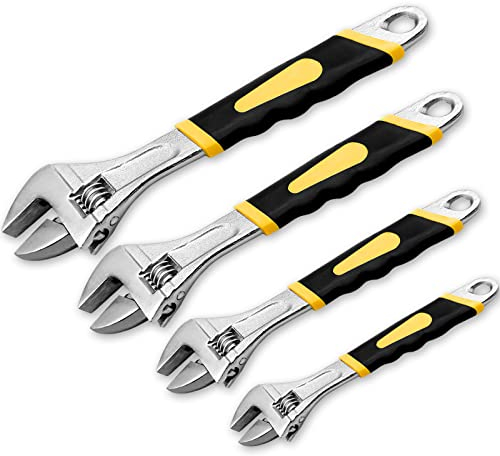 WAIZHIUA 4 Piece Adjustable Spanner Set - 150mm 200mm 250mm 310mm Wrench, Metric Scale Marked, Ergonomic Grip, Hand Tools for Home, Garage, Auto Repair