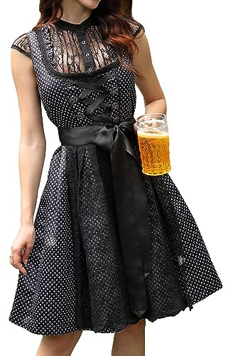 Clearlove Dirndl Midi da donna Set 3 pezzi Elegante abito corto tradizionale compreso vestito Dirndl Grembiule Dirndl Camicetta Dirndl per l'Oktoberfest (B-Nero, 38)