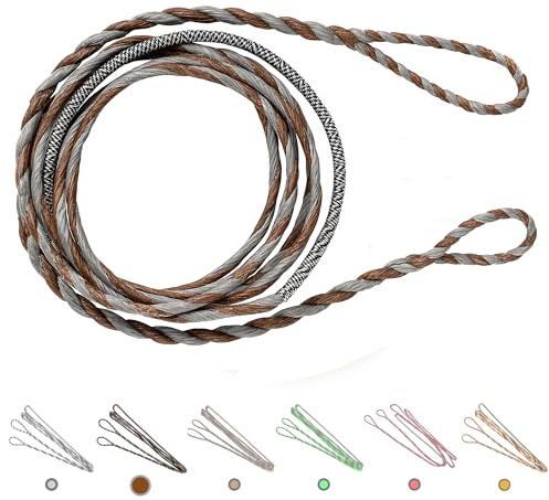 Deerseeker Flemish D97 Bow String Handmade Twist Bowstring 16 Strands 54-70in Fast Flight for Traditional Longbow Recurve Bow Replacement Archery Accessories (Gray+Brown, AMO 60(Actual Length 56))
