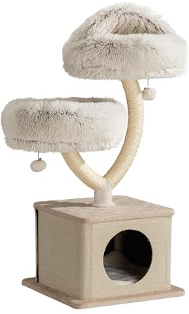 Fudajo Kratzbaum Zweigdesign mit Katzenhaus 95 cm, Designer Katzenkratzbaum mit Plüsch und Sisal, Katzenbaum mit Katzenhöhle, Kletterbaum für Katzen