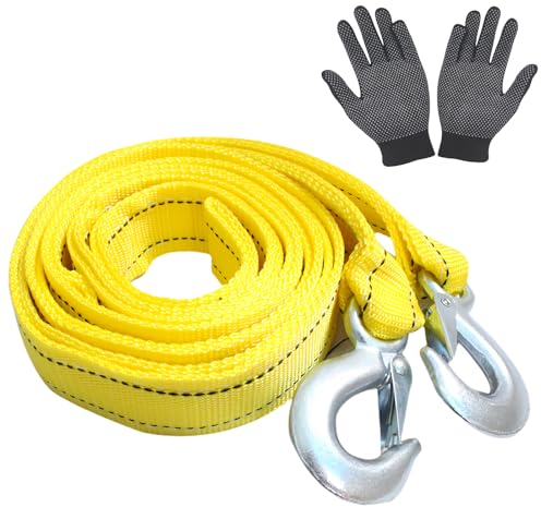 Abschleppseil 4 Meter 5 Tonnen (11000 Lbs) Mit Reflektierenden Streifen und 2 Abschlepphaken-U-Ring und Handschuhe, Abschleppseil PKW für Off-Road Recovery & Abschleppen Heavy Duty