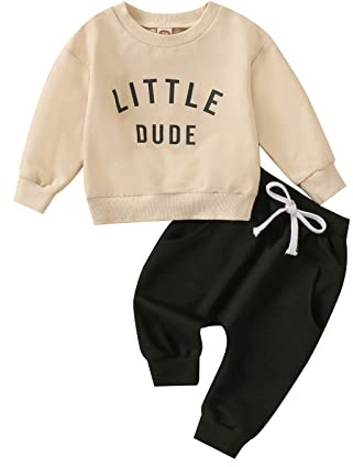 WYSUMMER Set med babykläder för pojkar, sweatshirt, långa byxor, sportkläder, babykläder, långärmad, Off White, 6 - 12 mois / 80 cm (31,50 Po)