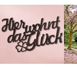 Colour-up väggrelief väggbild text med blomma 'hier bor das Glück' – Guild