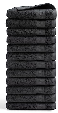 DoubleDry Handtücher Set 12-50 X 100 cm, Flauschige Badehandtücher, Duschhandtücher aus 100% Baumwolle (Oeko-TEX MIG Certified)- 500 g/m², Handtücher für Fitnessstudio, Spa & Strand (Anthrazit)