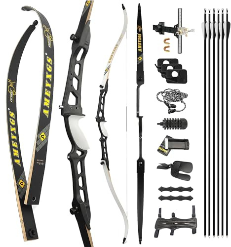 surwolf Tir à l'arc Arc Classique 66/68/70 Arc Classique de compétition pour débutants 14-40LBS Kit d'arc et de flèche de tir à l'arc Arc Long（kit Noir,1#70-30lbs）