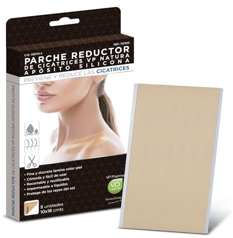 VP PHARMA Parches Cicatrizantes de Silicona: Aposito Cicatrizante con Adhesión Duradera y Protección Solar, Ideal para Reducir Cicatrices y Acelerar la Recuperación. 5 parches de 10x18 cm